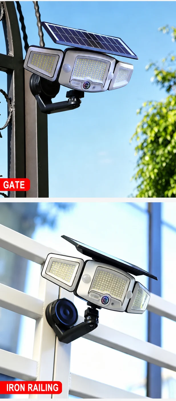 Solar Triple-Head Magnetic Motion Sensor Remote Control Wall Light — application or detail image 1